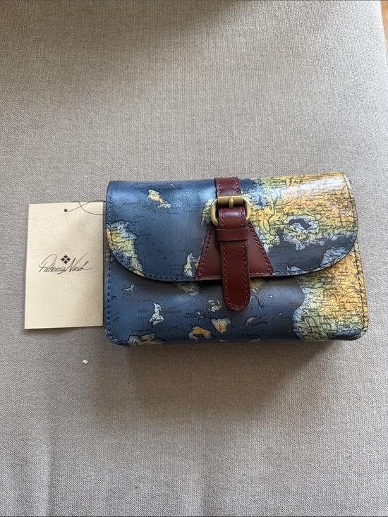 Patricia Nash Handbags - Patricia Nash Navy Map Print Leather Crossbody Wallet with Brown Strap